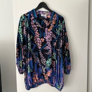 Bessi silk printed full top with elastic sleeve and hem